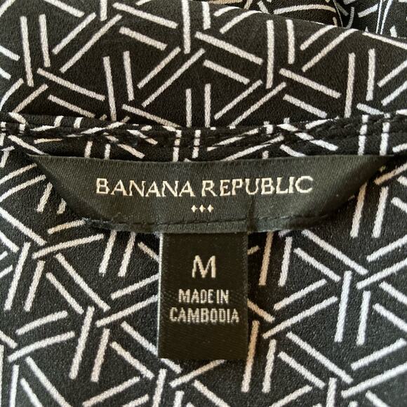 Banana Republic Sleeveless Black & White Geometric Print Top MED Ruffle Peplum - Picture 6 of 7